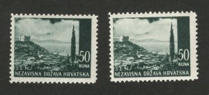 CROATIA - NDH - 2 MNH STAMPS, 50 kuna - DIFERENT COLOR - 1941/42/43.