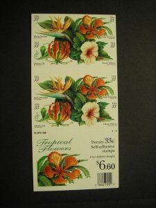 Scott 3313b, 33c Tropical Flowers, Pane of 20, #S11111, MNH Booklet Beauty