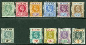 SG 57-68 Gambia 1904-06 set (less SG 64 6d). Fine mounted mint CAT £278