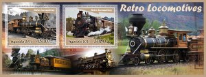 Stamps.Trains. Retro Locomotivies 2028  2022 year 1+1 sheets perf  Uganda