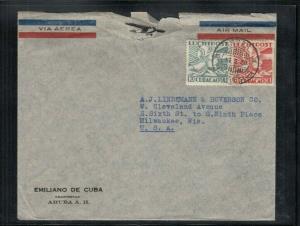 Air Mail Cover Aruba Curacao to Milwaukee WI U.S.A. 1938