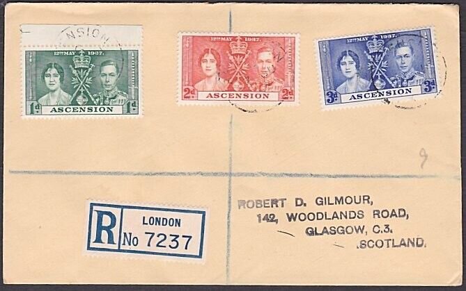 ASCENSION 1937 Coronation set on registered cover - Reg at London..........a3645
