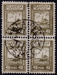 Sc# N31 Klaipeda Memel Lithuania 1923 Used 40 mark block of 4 CV $130.00