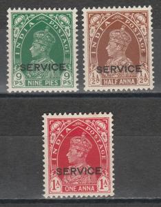 INDIA 1937 KGVI SERVICE 9P 1/2A AND 1A 