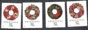 United States #3249-52 32¢ Wreaths (1998). Four singles from sheet. MNH