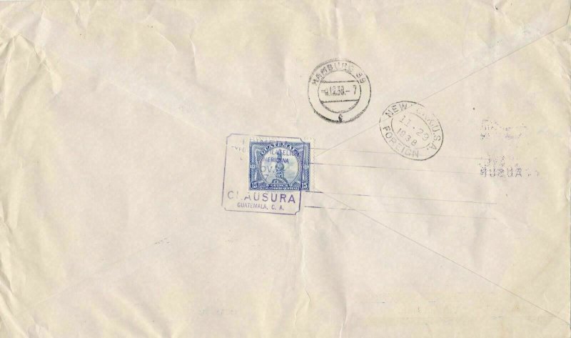 guatemala 1938 central america registered multi stamp & sheet cover ref r11761