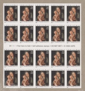 2001 US Scott #3536a 34c Madonna & Child Booklet Pane of 20 MNH