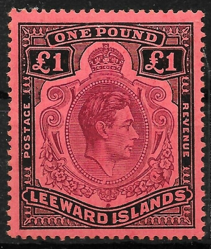 LEEWARD ISLANDS SG114ba 1945 £1 BROWN-PURPLE & BLACK ON SALMON MNH MISSING PEARL