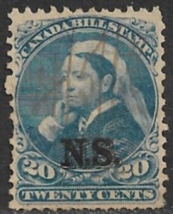 CANADA NOVA SCOTIA 1868 QV 20c BILL STAMP REVENUE VDM. NSB12 USED