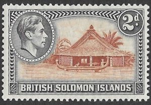 Solomon Islands  # 70   KGVI  2d.  Canoe House - perf. 13½   (1)  VLH Unused