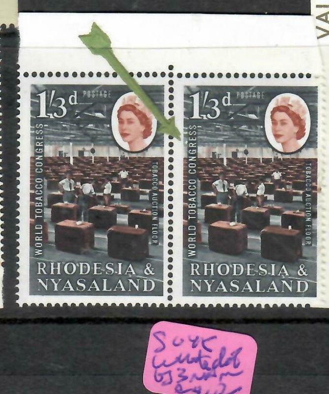 RHODESIA & NYASALAND (P0806B) QEII 1/3  PR TOBACCO SG 45 DOT BY G RT STAMP MNH 