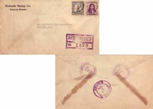 United States Kansas Parsons Registered 1934 violet double ring  3c Penn and ...