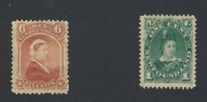 2x Newfoundland stamps #35 -6c Dull Rose MH VF #45 -1c POW MH VF GV = $105.00