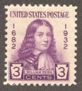 United States Scott 724 Unused HOG - 1932 William Penn Issue- SCV $0.45