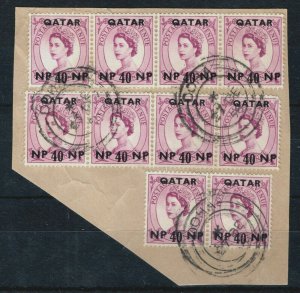 Gulf QATAR Stamps {10} GB QEII Wilding Overprints 40NP Used Piece STRIPS SS3227