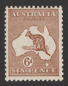 AUSTRALIA 1923 Kangaroo 6d 3rd wmk. MNH **. SG 73. ACSC 22B cat $100.