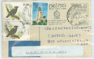 Sri Lanka 1082/1149 uprated postal card to usa