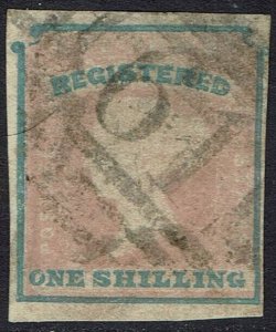 VICTORIA 1854 QV REGISTERED 1/- IMPERF USED