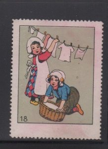 German Advertising Stamp - #18 Girls Hanging Up Clothes to Dry