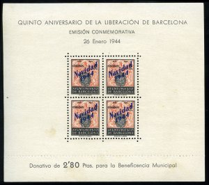 Spain, Barcelona #Ed. NE25 Cat€170, 1944 unissued Navidad 1944 souvenir s...