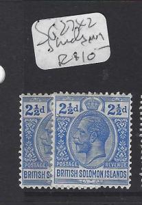 BRITISH SOLOMON ISLANDS (P1210B)  KGV   2 1/2D X2        SG 27  SHADES  MOG