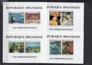 RWANDA 1980 PAINTINGS BY IMPRESIONISTS SET OF 9 STAMPS & 4 S/S MNH