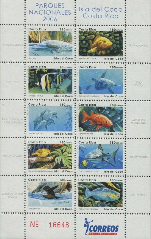 Costa Rica 2006 Sc 593 Birds Fish Dolphins Turtles CV $35