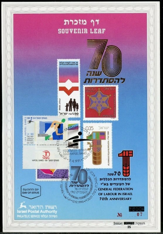 ISRAEL CARMEL #85  SOUVENIR LEAF OV'PTD IN ENG/HEB  14th HAPOEL FD CANCELED REV