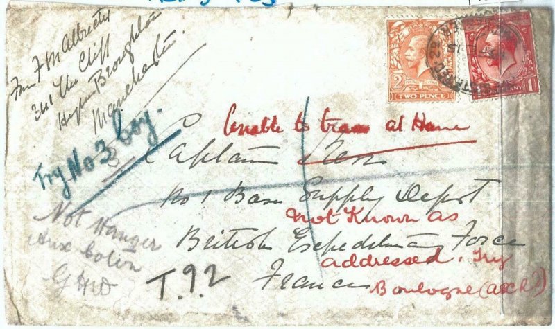 72468 - GREAT BRITAIN - POSTAL HISTORY -  Redirected FIELD POST cover 1915