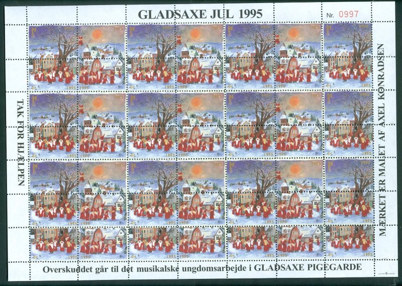 Denmark. 1995 Christmas Sheet. MNH. Gladsaxe Girls Music Band. Santas In Town.
