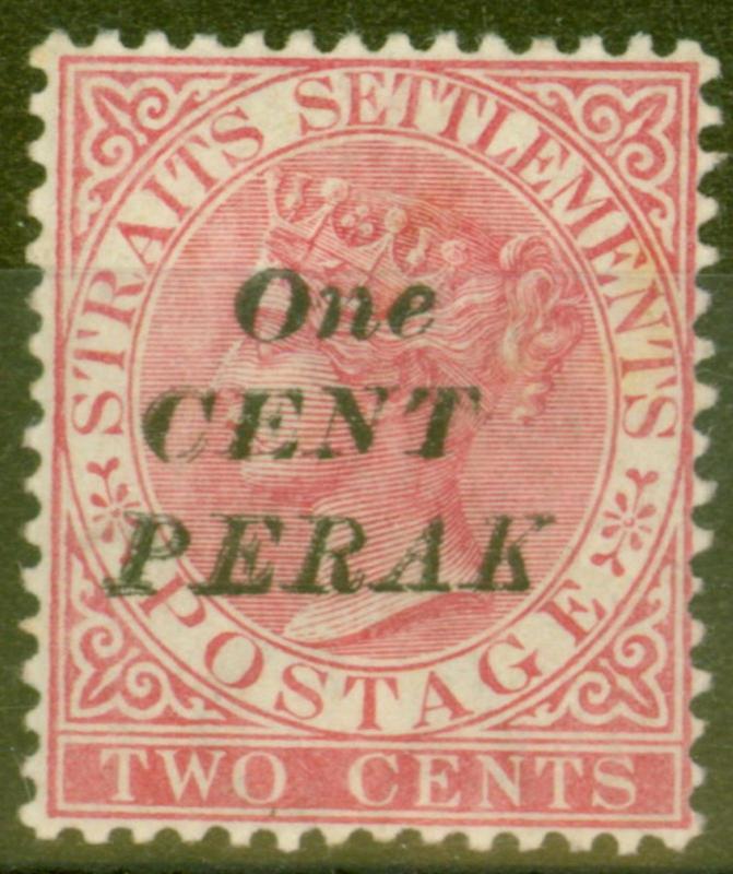 Perak 1889 1c on 2c Brt Rose SG39var Type 36 CENT & PERAK Double Mtd Mint Scarce