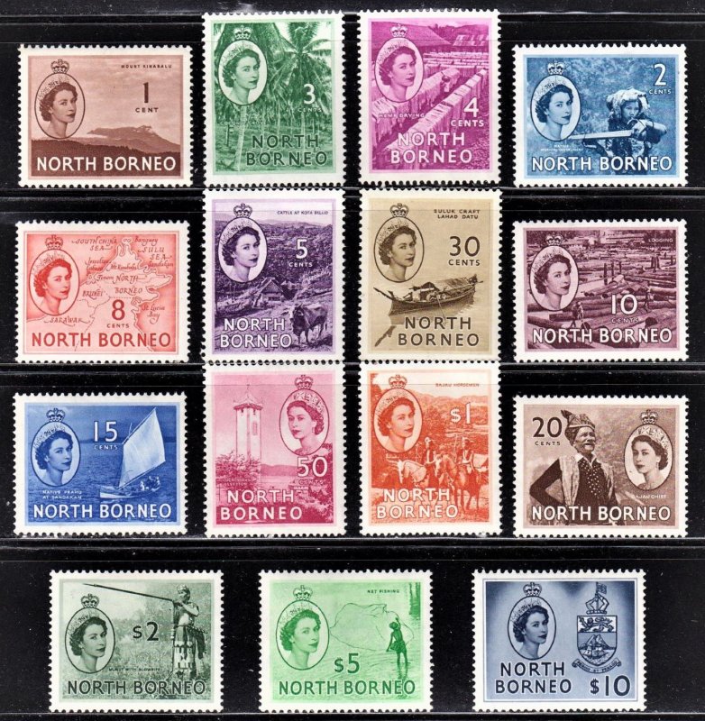 North Borneo Scott 261-75 complete set F to VF mint OG H or NH.