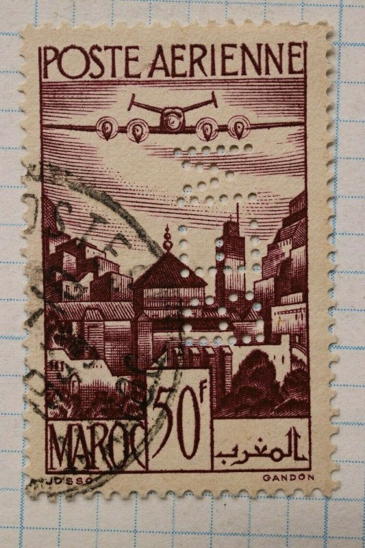 Morocco sc#C36 airmail used perfin BEM Co cancel 50f
