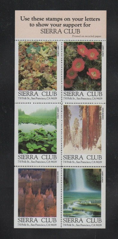 USA Sierra Club Charity Seals Sheet of 6 MNH NG 