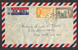 SARAWAK 192 & 195 STAMPS MARKS & CLERK KUCHING AIRMAIL COVER 1955 !!