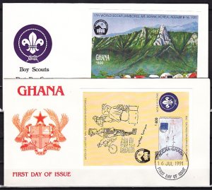 Ghana, Scott cat. 1304-1305. Scout Jamboree IMPERF s/shts. 2 First day covers. ^