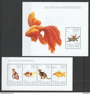 2013 Togo Fauna Pets Fish & Marine Life Cats & Goldfishes Kb+Bl ** Tg636