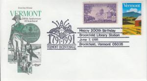 1991 Vermont Bicentennial Brookfield Pictorial Cancel 