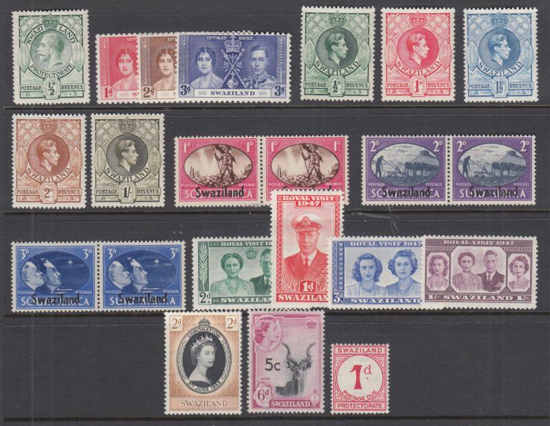 Swaziland Sc 10/J1 MLH/MNH. 1937-1961 issues, 19 different, F-VF