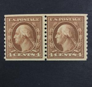 US #457 COIL PAIR MINT OG NH $130 LOT #5635