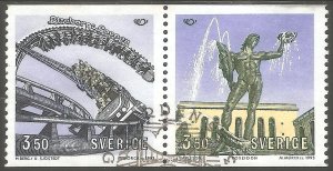 SWEDEN Sc# 1994a USED FVF Pair Tourist Attractions Fountain & Roller Coaster