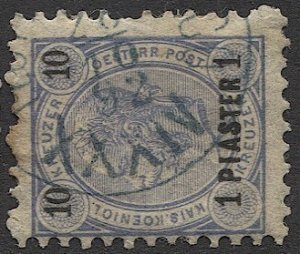 Austrian Offices in Turkey Sc 23  1pi on 10kr, Used, Blue Ship Cancel XXXIV