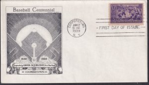 U.S Sc 855 Cooperstown N.Y 6/12/39 Baseball Centennial 100 years FDC cover