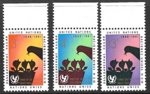 UN NEW YORK 1961 UNICEF Mother Bird Feeding Young Set Sc 97-99 MNH