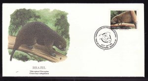 Flora & Fauna of the World #136c-stamp on FDC-Animals-Thin-Spined Porcupine-Braz