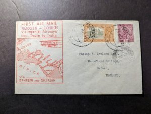 1932 FFC First Flight Cover Bahrain to Oxford England Imperial Airways