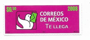 MEXICO 2008 MEXICAN MAIL SERVICE PIGEON WITH LETTER 1 VALUE COMPLETE MNH