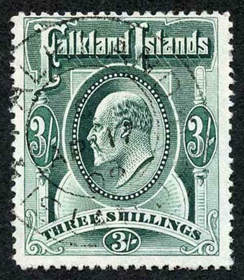 Falkland Is SG49 KEVII 3/- Green Very Fine used