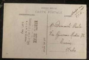 1931 Thysville Belgian Congo RPPC Postcard Cover To Turin Italy Native Menage