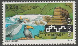 MEXICO 1964, $2.30 Tourism Chiapas, birds, pyramid. Mint, Never Hinged F-VF.